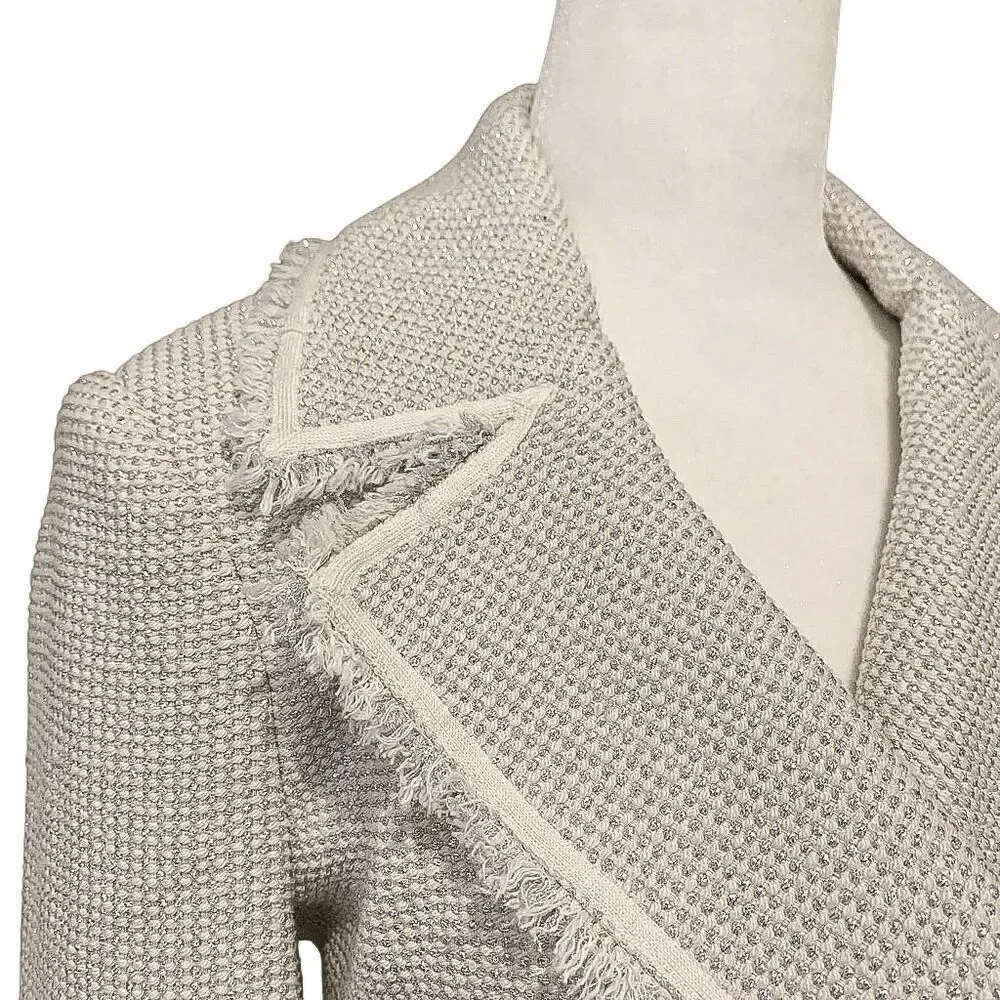 Veronica Beard Carroll Tweed Blazer Jacket Size 0 White Silver Fringe Trim - Picture 3 of 12